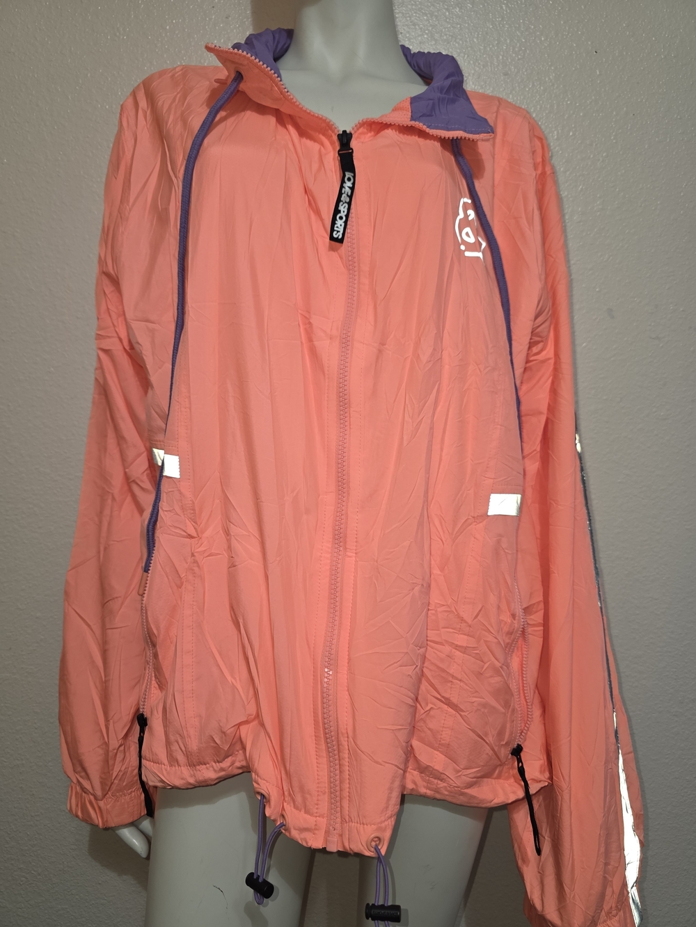 Coral Bomber Jacket with Purple Trim by Unknown Brand